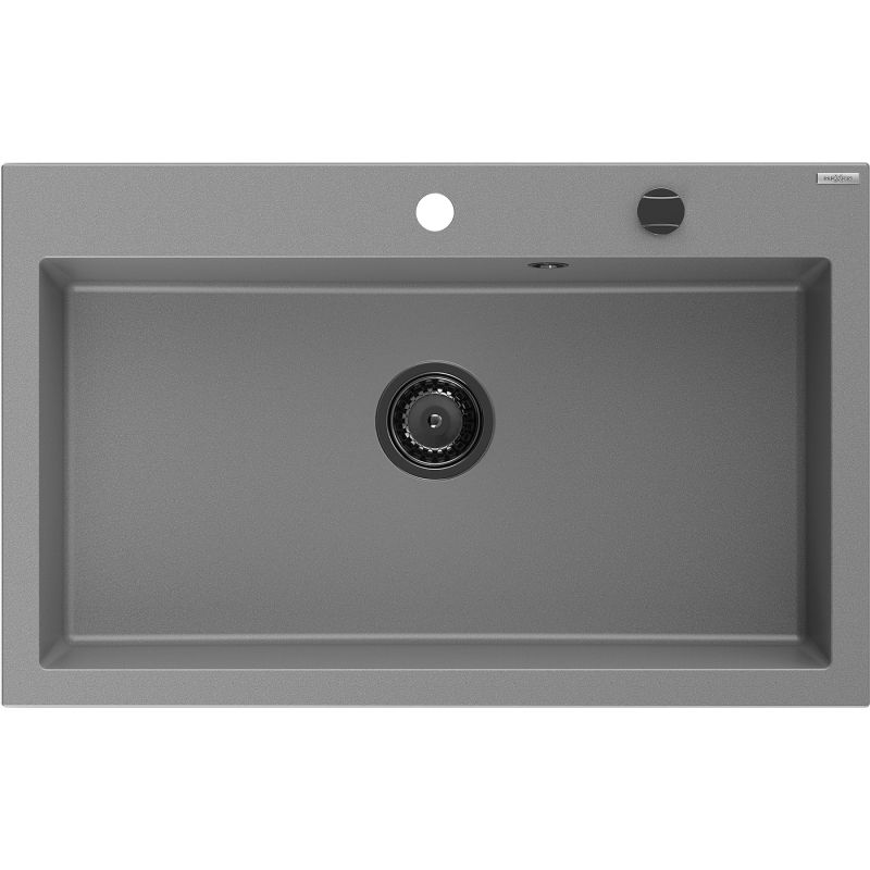 Mexen Elix granite kitchen sink 1-bowl 800 x 500 mm, gray, black siphon - 6527801005-71-B