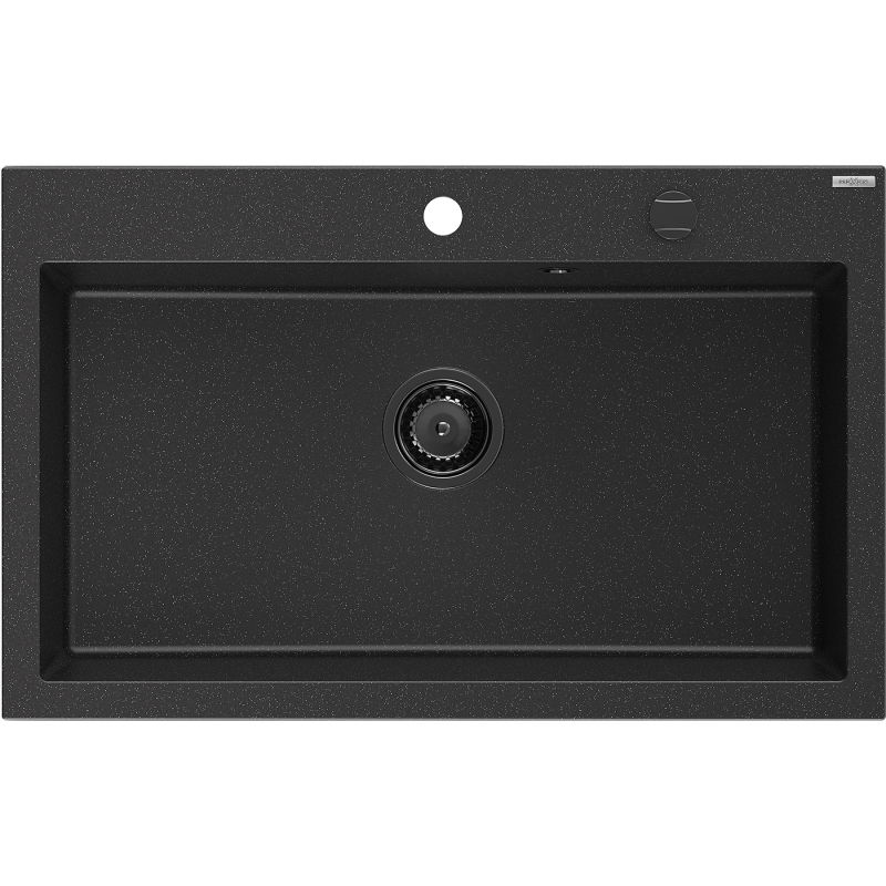 Mexen Elix granite sink 1-bowl 800 x 500 mm, black/silver metallic, black siphon - 6527801005-73-B