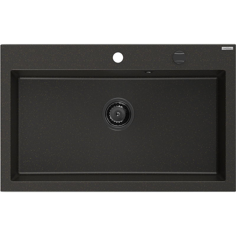Mexen Elix granite sink 1-bowl 800 x 500 mm, black/gold metallic, black siphon - 6527801005-75-B