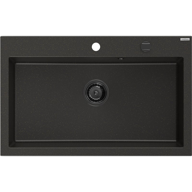 Mexen Elix granite sink 1-bowl 800 x 500 mm, black/golden metallic, black siphon - 6527801005-75-B