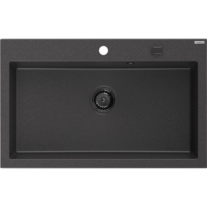 Mexen Elix granite sink 1-bowl 800 x 500 mm, black speckled, black siphon - 6527801005-76-B