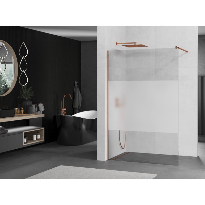 Mexen Kioto Walk-in Shower Wall 130 x 200 cm, transparent/frosted 8 mm, rose gold - 800-130-101-60-35