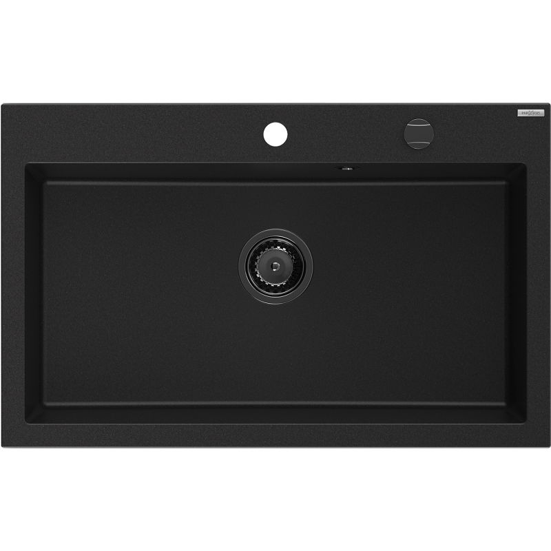 Mexen Elix granite sink 1-chamber 800 x 500 mm, black, black siphon - 6527801005-77-B