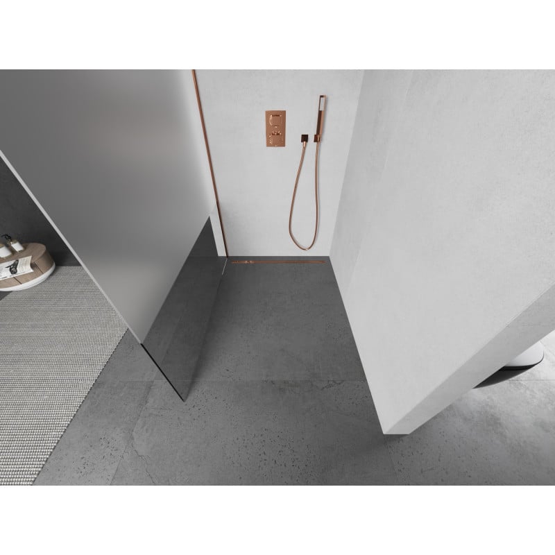 Mexen Kioto Walk-in Shower Wall 130 x 200 cm, transparent/frosted 8 mm, rose gold - 800-130-101-60-35