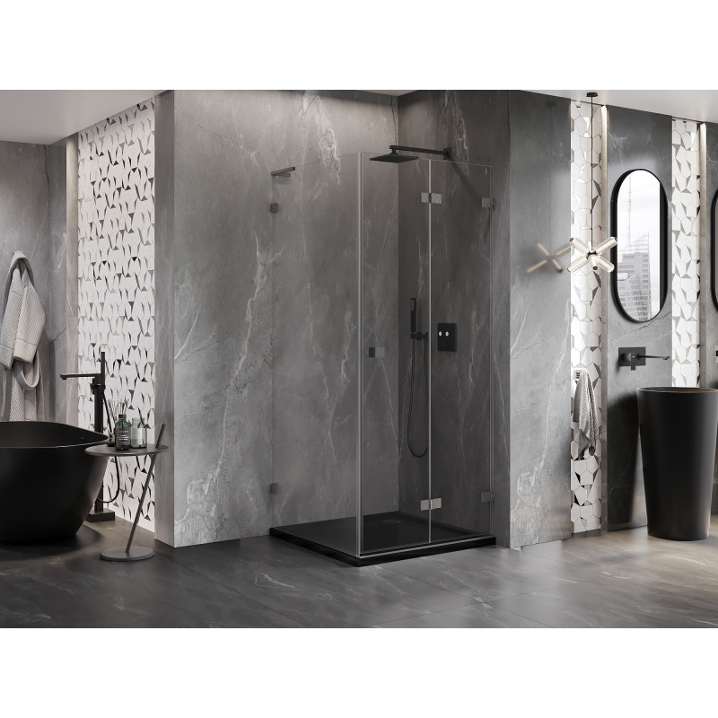 Mexen Lunar-F L folding shower cabin right 80 x 80 cm, transparent, gun gray brushed - 836L-080-080-66-00-P