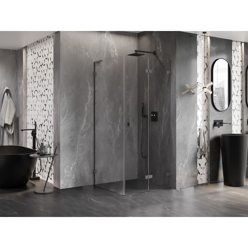 Mexen Lunar-F L folding shower cabin right 80 x 80 cm, transparent, gun gray brushed - 836L-080-080-66-00-P