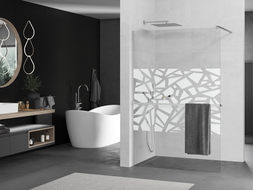 Mexen Kioto+ shower screen with a shelf and rail 100 x 200 cm, Transparent/White pattern 8 mm, Chrome - 800-100-121-01-85