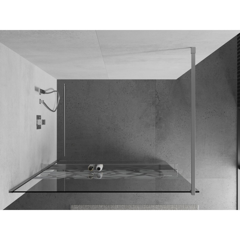 Mexen Kioto+ shower wall with shelf Walk-in 110 x 200 cm, white pattern, chrome - 800-110-121-01-85