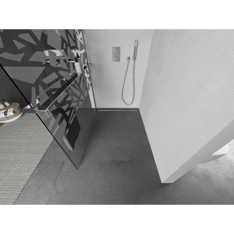 Mexen Kioto+ shower wall with shelf Walk-in 120 x 200 cm, white pattern, chrome - 800-120-121-01-85