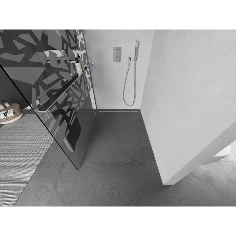 Mexen Kioto+ shower screen with shelf Walk-in 130 x 200 cm, white pattern, chrome - 800-130-121-01-85