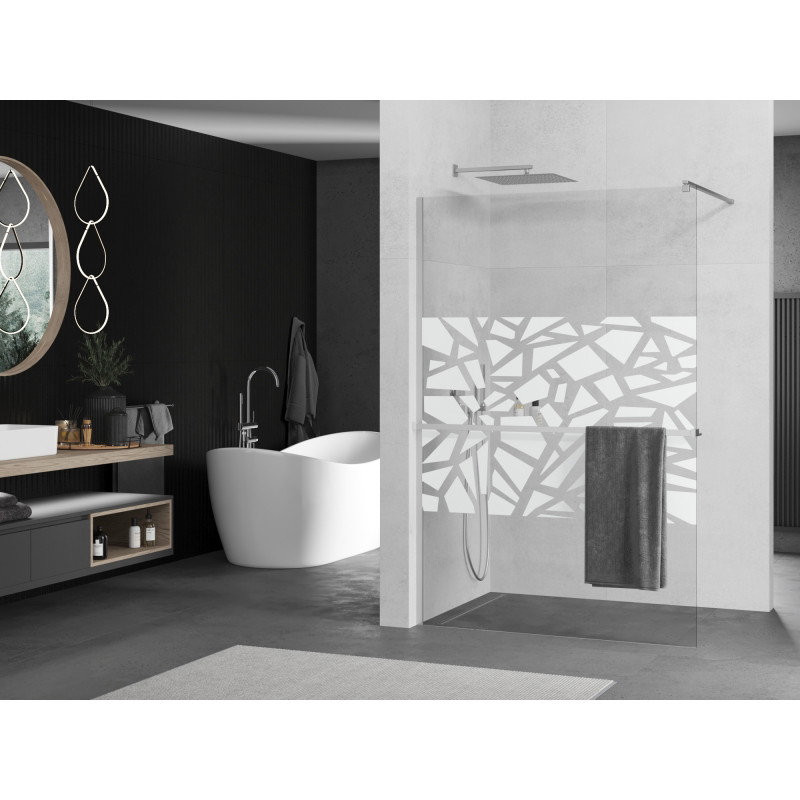 Mexen Kioto+ shower screen with shelf Walk-in 130 x 200 cm, white pattern, chrome - 800-130-121-01-85