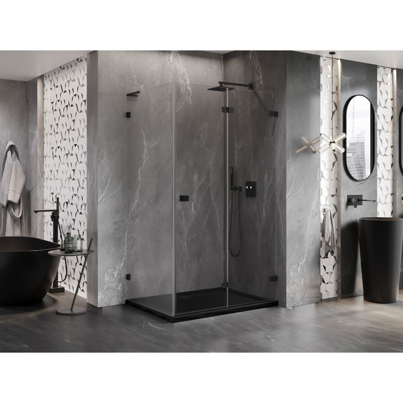 Mexen Lunar-F L folding shower enclosure right 95 x 90 cm, transparent, black - 836L-095-090-70-00-P