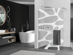 Mexen Kioto+ shower screen with a shelf and rail 90 x 200 cm, White pattern 8 mm, Chrome - 800-090-121-01-97
