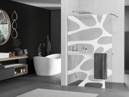 Mexen Kioto+ walk-in shower wall with shelf 90 x 200 cm, white wave, chrome - 800-090-121-01-97