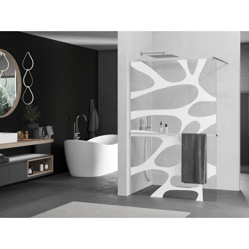 Mexen Kioto+ shower wall with shelf Walk-in 120 x 200 cm, white wave, chrome - 800-120-121-01-97