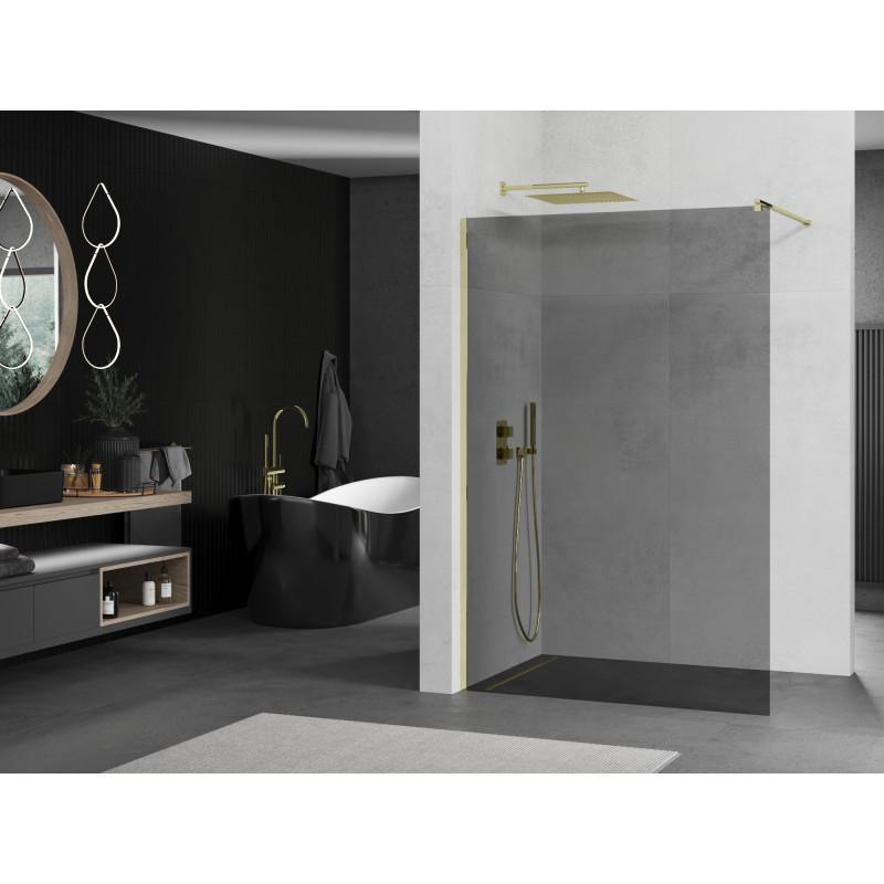 Mexen Kioto Walk-in Shower Wall 130 x 200 cm, Graphite 8 mm, Gold - 800-130-101-50-40
