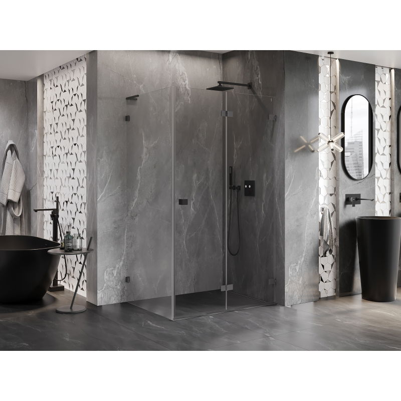 Mexen Lunar-F L right folding shower enclosure 90 x 80 cm, transparent, gun metal - 836L-090-080-95-00-P