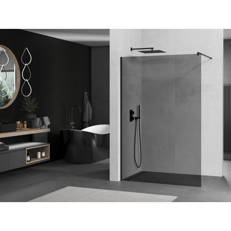Mexen Kioto Walk-in shower wall 130 x 200 cm, graphite 8 mm, black - 800-130-101-70-40