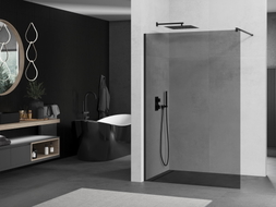 Mexen Kioto Walk-in shower wall 130 x 200 cm, graphite 8 mm, black - 800-130-101-70-40