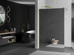Mexen Kioto Walk-in Shower Wall 130 x 200 cm, Mirror 8 mm, Gold - 800-130-101-50-50