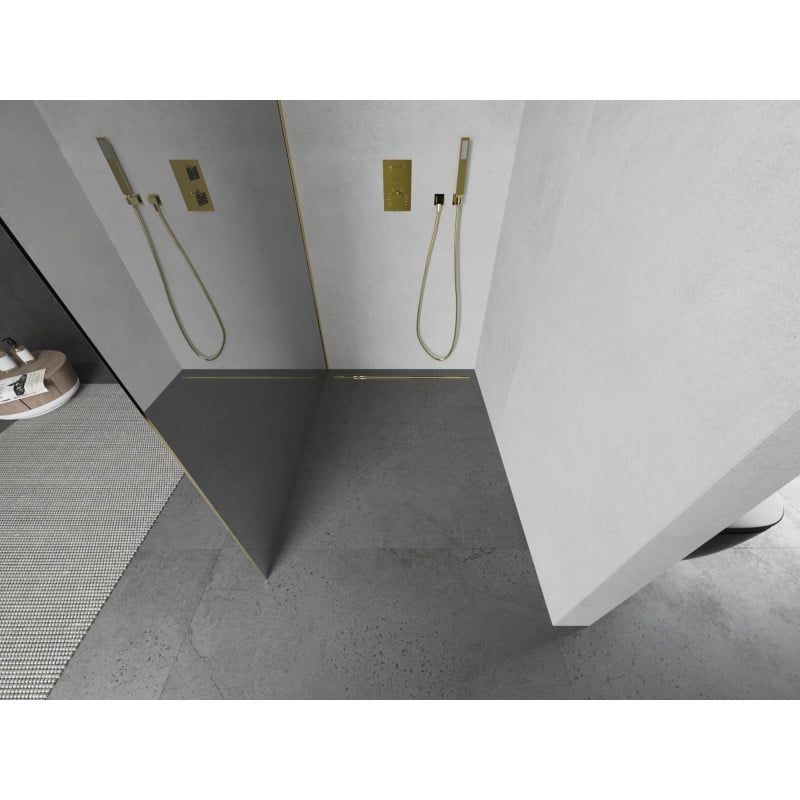 Mexen Kioto Walk-in Shower Wall 130 x 200 cm, Mirror 8 mm, Gold - 800-130-101-50-50