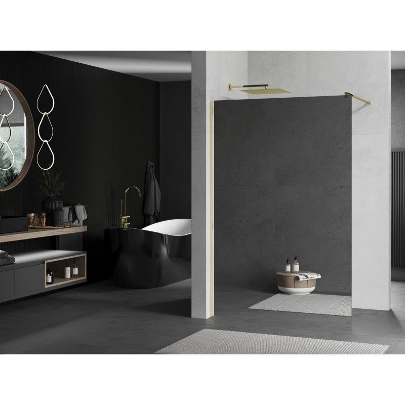 Mexen Kioto Walk-in Shower Wall 140 x 200 cm, mirror 8 mm, gold - 800-140-101-50-50