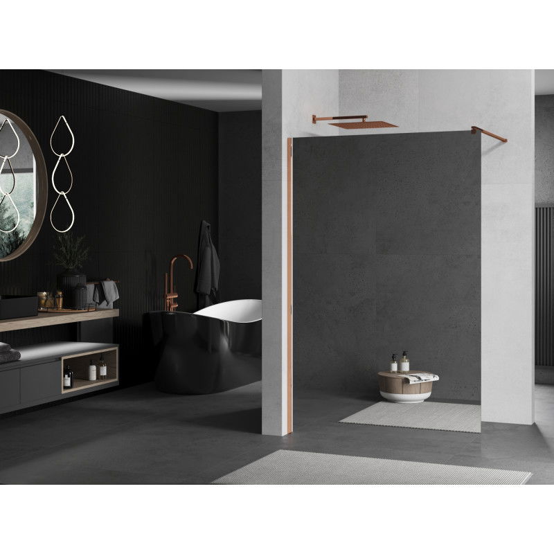 Mexen Kioto Walk-in Shower Wall 140 x 200 cm, Mirror 8 mm, Rose Gold - 800-140-101-60-50