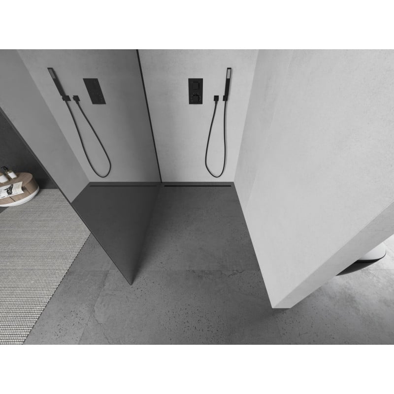 Mexen Kioto Walk-in Shower Wall 130 x 200 cm, Mirror 8 mm, Black - 800-130-101-70-50