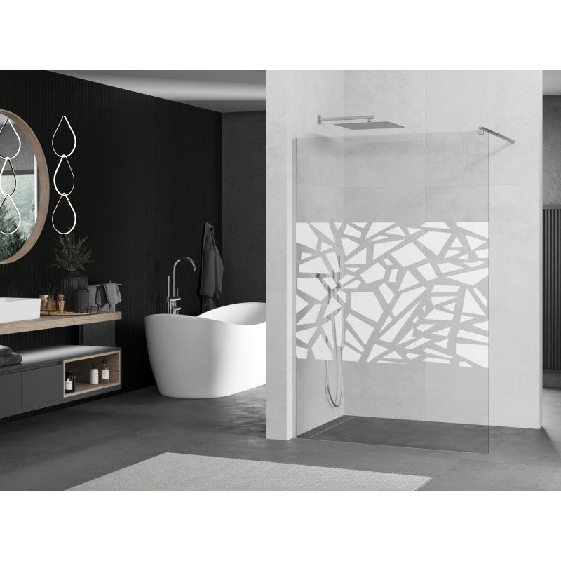 Mexen Kioto Walk-in Shower Wall 100 x 200 cm, White Pattern 8 mm, Chrome - 800-100-101-01-85