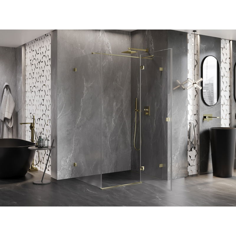 Mexen Lunar T Hinged Shower Enclosure Right 140 x 120 cm, Transparent, Gold - 834T-140-120-50-00-P