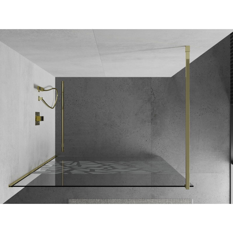 Mexen Kioto Walk-in shower wall 70 x 200 cm, white pattern 8 mm, gold - 800-070-101-50-85
