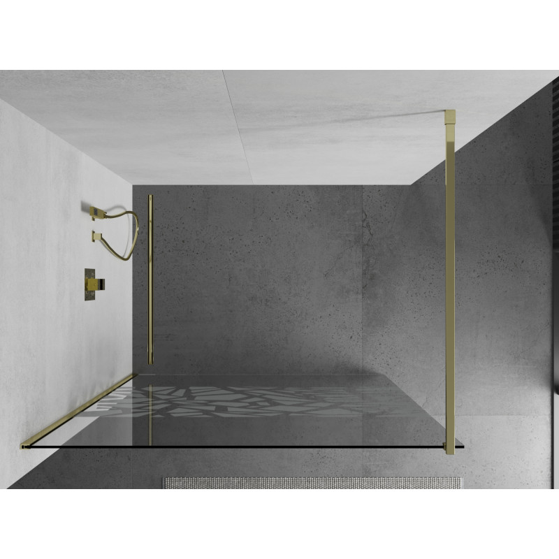 Mexen Kioto Walk-in shower wall 80 x 200 cm, white pattern 8 mm, gold - 800-080-101-50-85