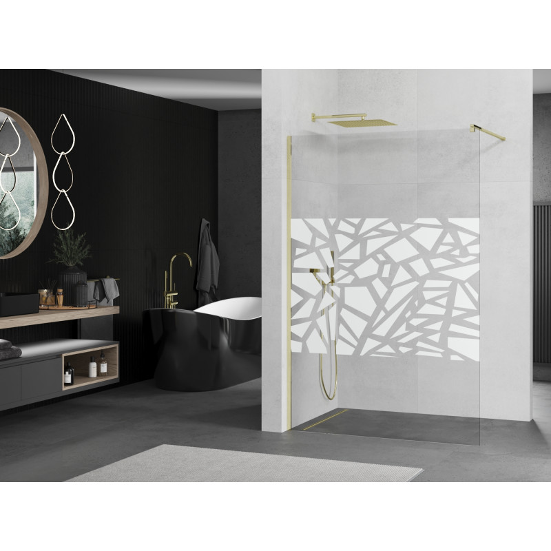Mexen Kioto Walk-in Shower Wall 100 x 200 cm, White Pattern 8 mm, Gold - 800-100-101-50-85