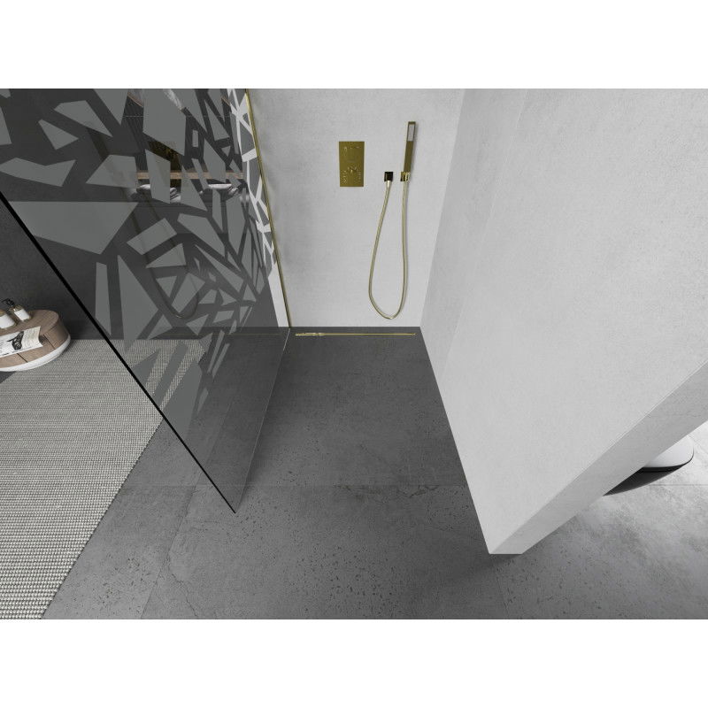 Mexen Kioto shower wall Walk-in 120 x 200 cm, white pattern 8 mm, gold - 800-120-101-50-85