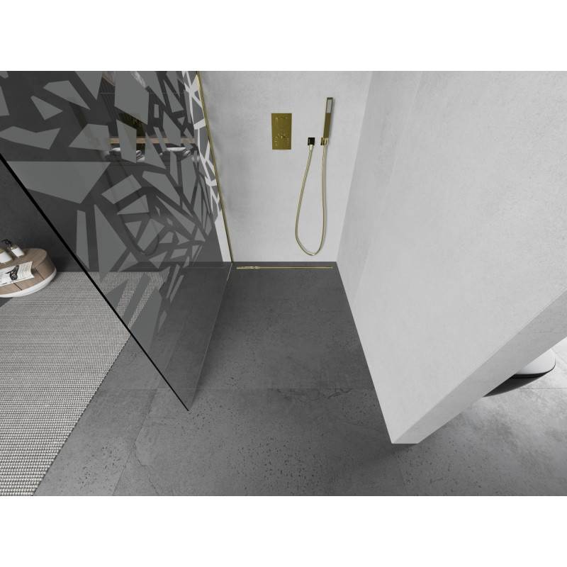 Mexen Kioto Walk-in shower wall 130 x 200 cm, white pattern 8 mm, gold - 800-130-101-50-85