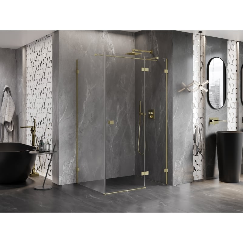 Mexen Lunar T right hinged shower enclosure 125 x 80 cm, transparent, brushed gold - 834T-125-080-55-00-P