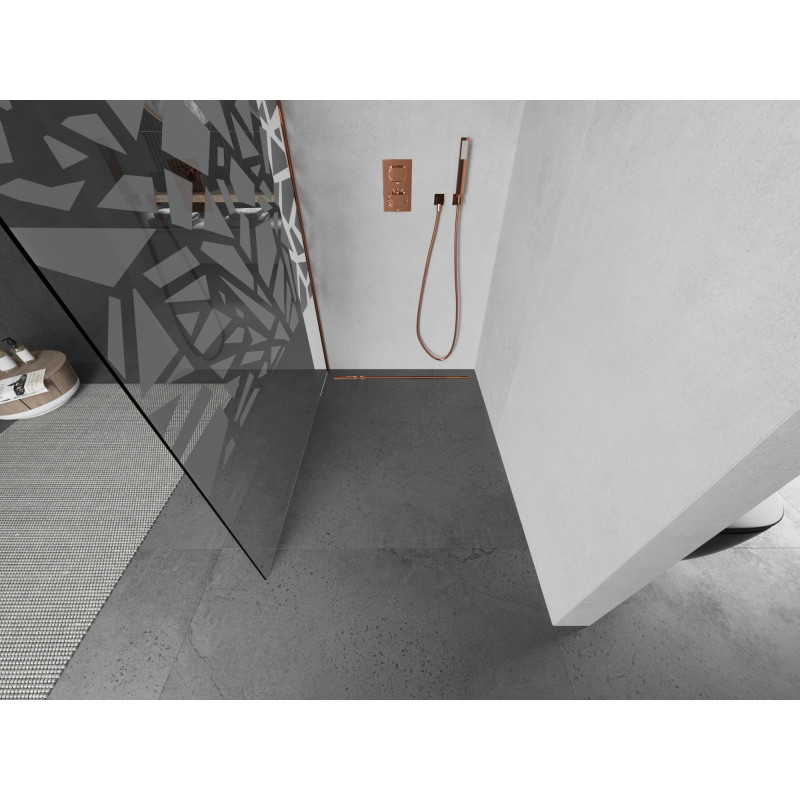 Mexen Kioto Walk-in Shower Screen 70 x 200 cm, White Pattern 8 mm, Rose Gold - 800-070-101-60-85