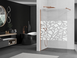 Mexen Kioto shower screen 90 x 200 cm, Transparent/White pattern 8 mm, Rose gold - 800-090-101-60-85