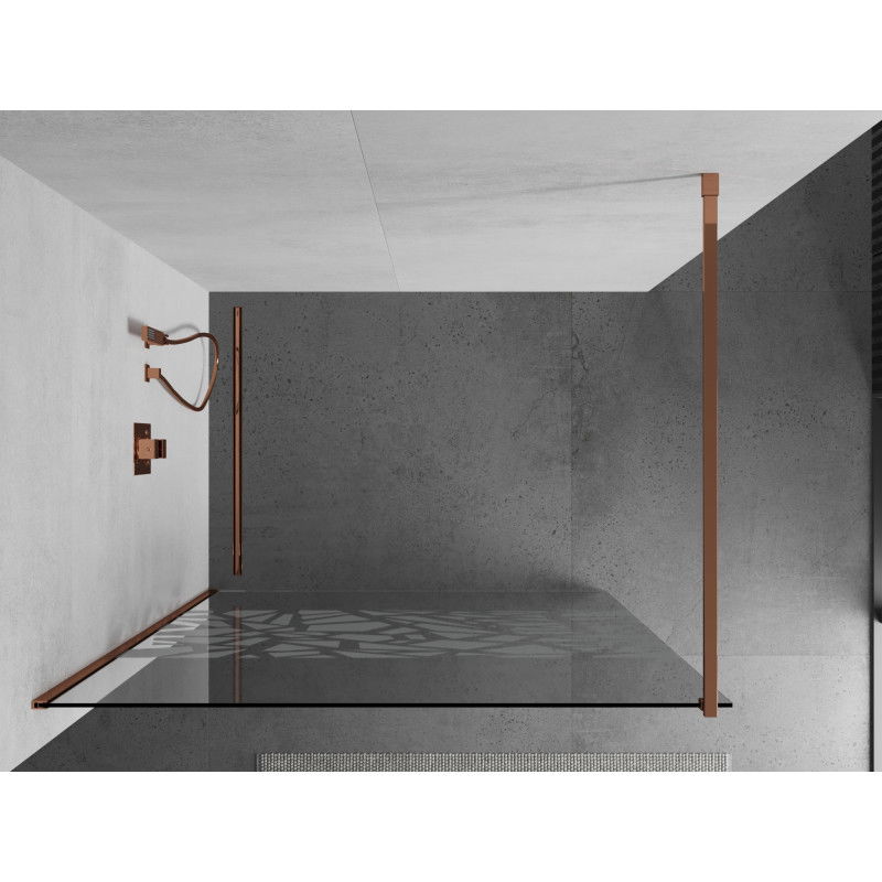Mexen Kioto Walk-in Shower Wall 90 x 200 cm, white pattern 8 mm, rose gold - 800-090-101-60-85