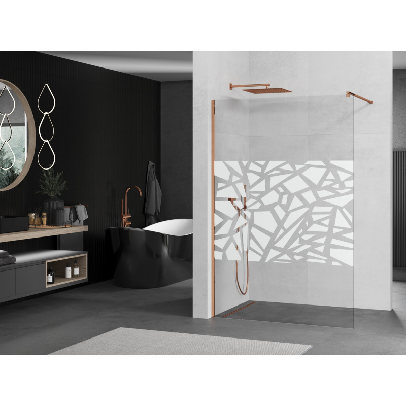 Mexen Kioto Walk-in Shower Wall 120 x 200 cm, White Pattern 8 mm, Rose Gold - 800-120-101-60-85