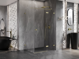 Mexen Lunar T right-hinged shower enclosure 110 x 100 cm, transparent, brushed gold - 834T-110-100-55-00-P