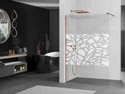 Mexen Kioto shower screen 140 x 200 cm, Transparent/White pattern 8 mm, Rose gold - 800-140-101-60-85