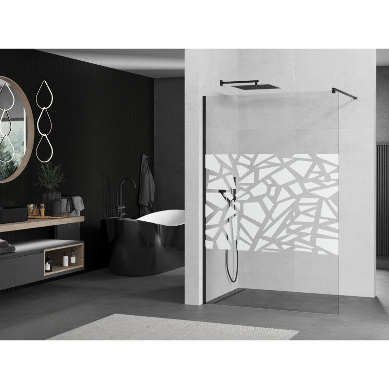 Mexen Kioto Walk-in Shower Wall 90 x 200 cm, White Pattern 8 mm, Black - 800-090-101-70-85