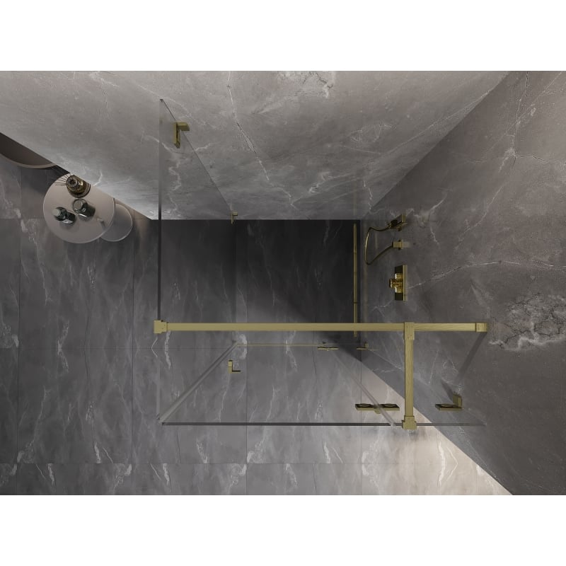 Mexen Lunar T right pivot shower enclosure 110 x 110 cm, transparent, brushed gold - 834T-110-110-55-00-P