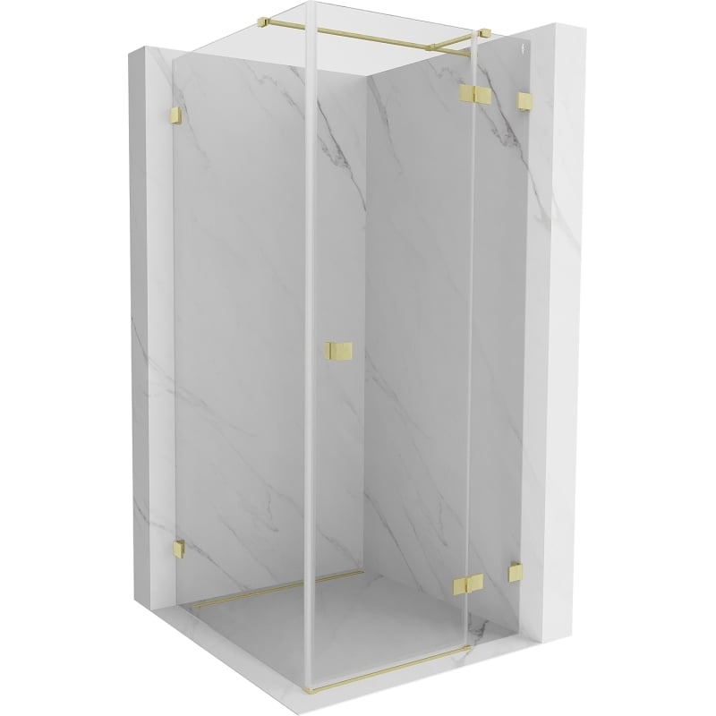 Mexen Lunar T right pivot shower enclosure 110 x 110 cm, transparent, brushed gold - 834T-110-110-55-00-P