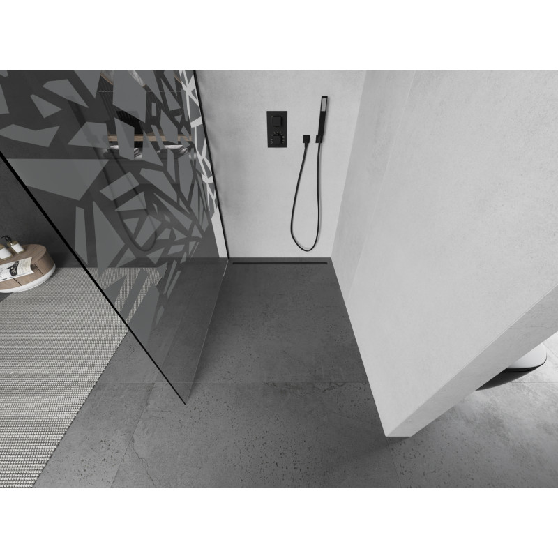 Mexen Kioto Walk-in Shower Wall 100 x 200 cm, White Pattern 8 mm, Black - 800-100-101-70-85