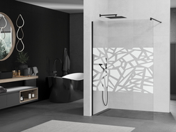 Mexen Kioto shower screen 140 x 200 cm, Transparent/White pattern 8 mm, Black - 800-140-101-70-85
