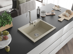 Mexen Elix granite sink 1-bowl 600 x 500 mm, beige, chrome siphon - 6525601005-69