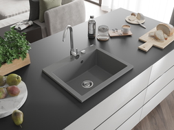 Mexen Elix granite sink 1-bowl 600 x 500 mm, gray, chrome siphon - 6525601005-71