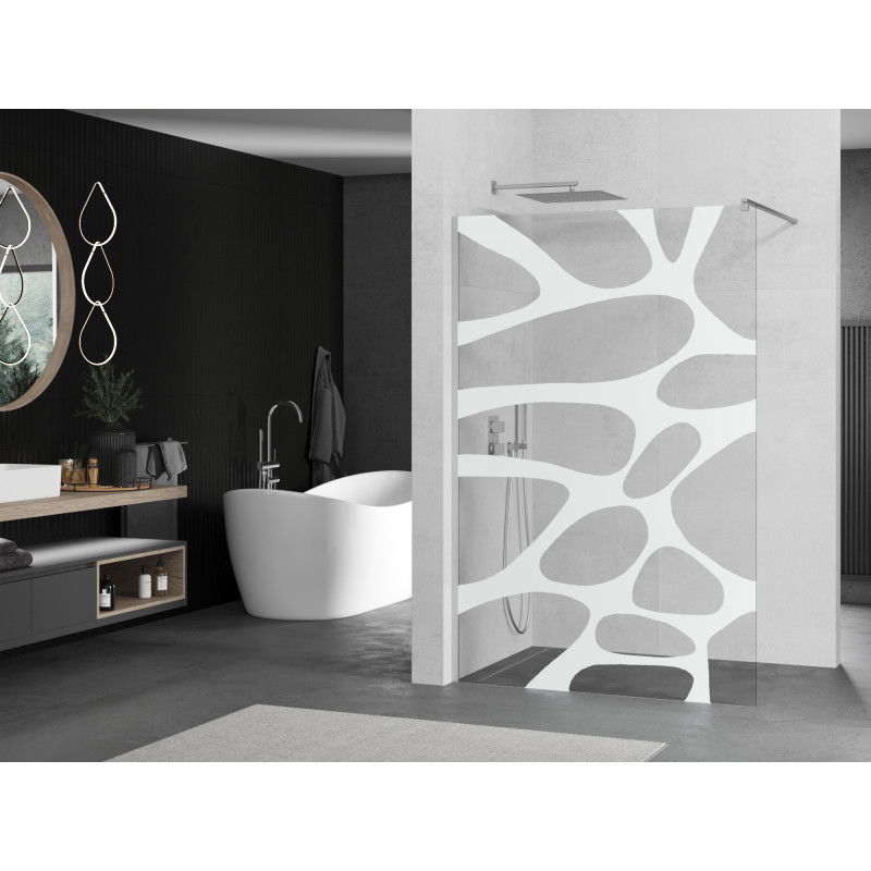 Mexen Kioto Walk-in Shower Wall 80 x 200 cm, White Wave 8 mm, Chrome - 800-080-101-01-97
